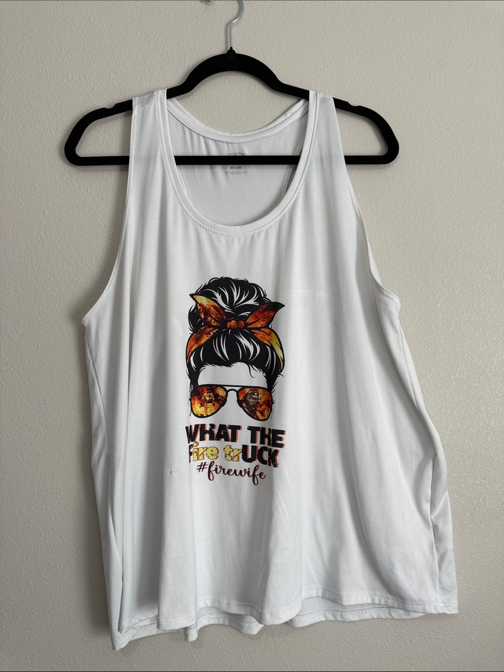 White Graphic Tank Top with Orange Accent